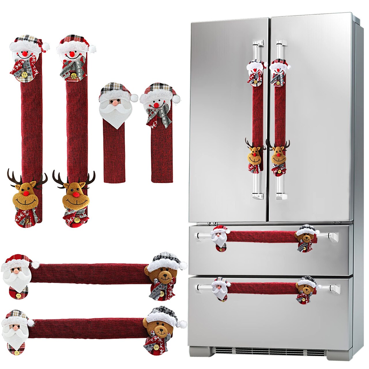 Christmas Fridge Handle Covers - Santa & Snowman Kitchen Decor, Set of 6